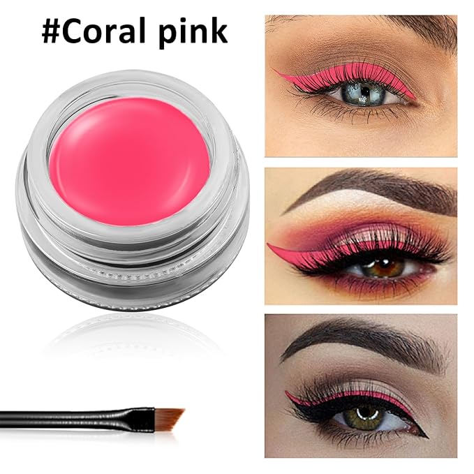 Erinde Coral Pink Gel Eyeliner, Waterproof Cream Eyeliner Gel Pot, High-Intensity Pigments Long Lasting Smudge Proof Eye Liner Eyebrow Makeup, Waterline Matte Eye Liner with 2PCS Brushes, B14