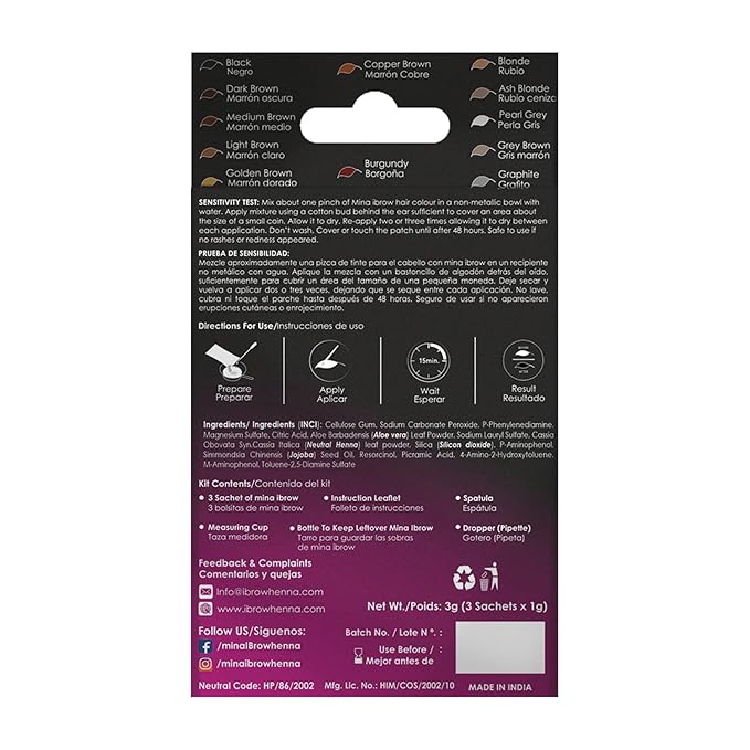 MinaiBrow Black Natural Tinting Powder with Rose Water & Duo Angled Brush | Smudge-Proof Instant Brow Dye for 100% Gray Coverage
