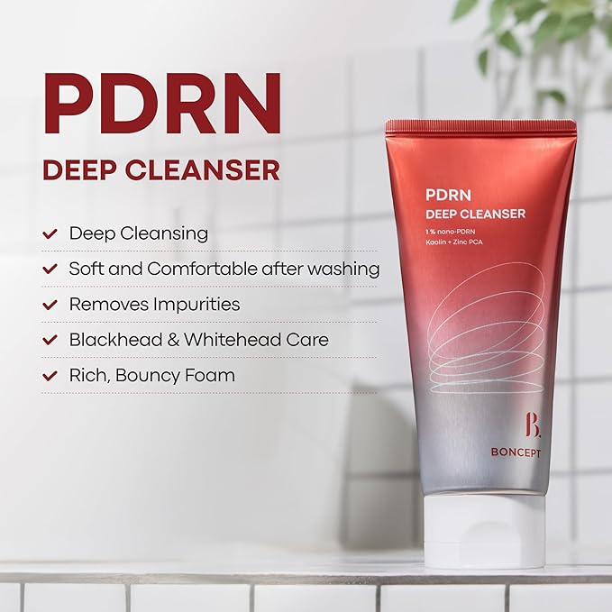 PDRN Deep Cleanser - Korean Deep Cleansing Foam for Pore Care with 1% Salmon-Derived Nano-PDRN, Kaolin, Zinc PCA | Stretchy Whipped Foam | 4.23 oz. / 120g