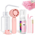 Buqikma Lash Cleaning Kit - Lash Shampoo Kit 60ML with Rechargeable Handheld Fan Dryer, Mascara Brush, Rinse Bottle, Makeup Cleansing Foam for Eyelash Extension Care, Pink