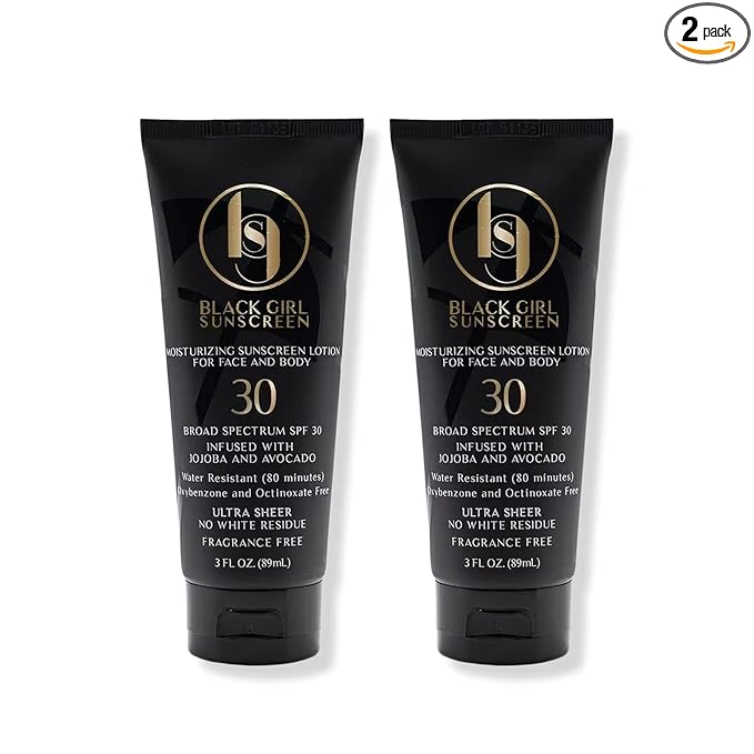 Black Girl Sunscreen SPF 30 for the Face & Body - Moisturizing Sun Protection, SPF 30, Sun Lotion for Women, Ultra Sheer, Travel Size, No White Cast for Melanin Rich Skin - 3 fl oz, 2-Pack