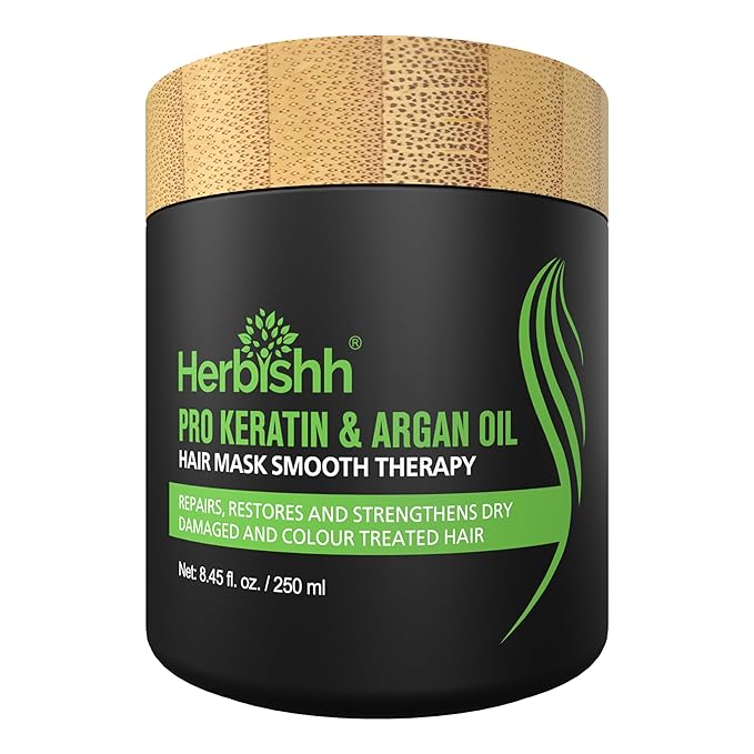 Herbishh Argan Hair Mask-Deep Conditioning & Hydration For Healthier Looking Hair for very Dry, Weak, Stressed Out Hair, No Silicones, No Sulphates, No Parabens (8.45 fl oz)