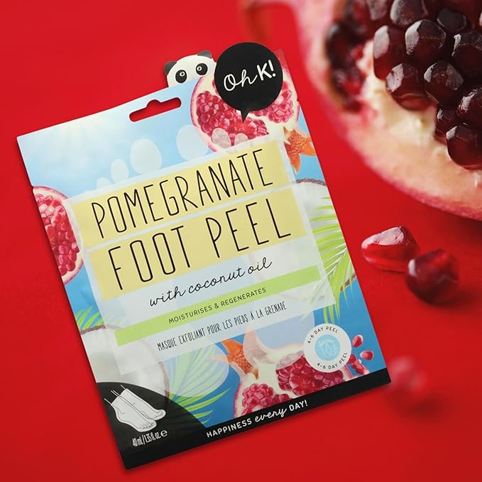 Oh K! Foot Peel Mask - Pomegranate - Foot Peeling Mask for Dry Feet and Cracked Heels - Feet Exfoliant with Pomegranate and Coconut Oil - 1 Pair