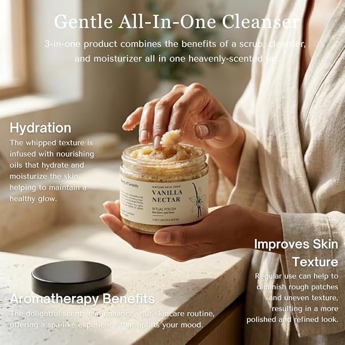 Nature Skin Shop Rosewater & Hibiscus Whipped Ritual Polish – Brightening & Hydrating Exfoliating Body Scrub, 8oz