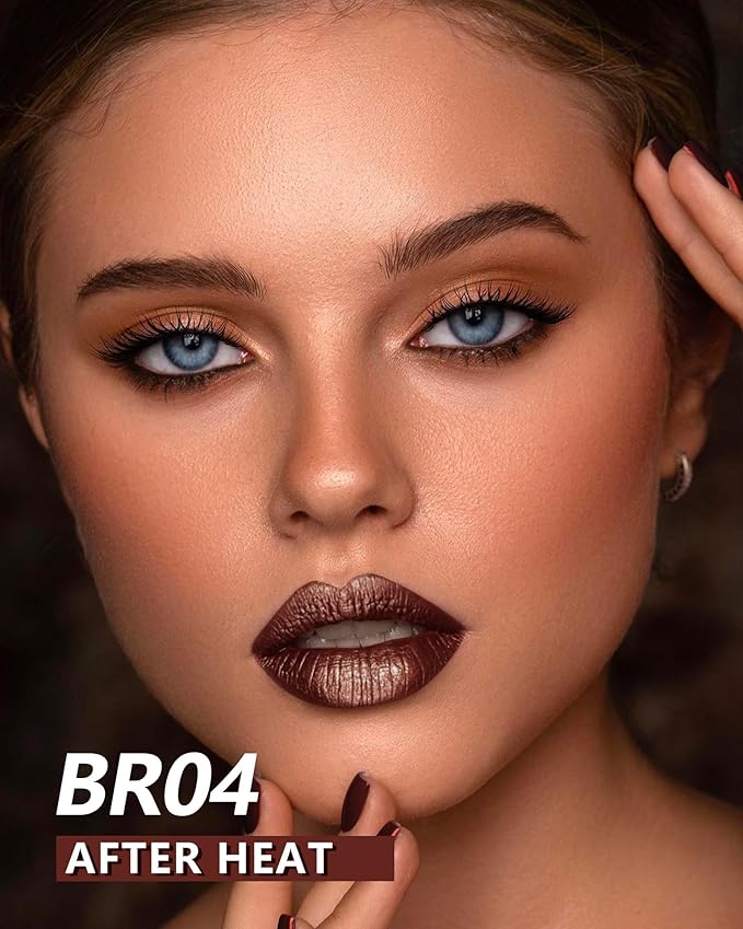 MAKI YIKA 3Pc Metallic Lipstick Long Lasting Pink Brown Nude Glitter Lipsticks High Shine Lipstick No Smudge No Transfer Liquid Lip Gloss (Pink/Nude/Brown)