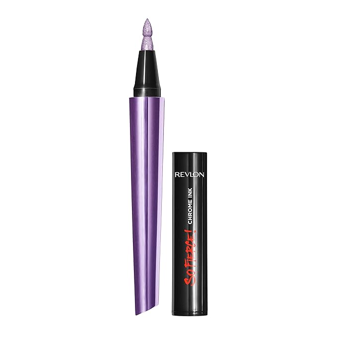 Revlon So Fierce! Chrome Ink Liquid Eyeliner, Longlasting Bold Metallic Pen Liner with Dip Ink Cap for Pearl, Shimmer Blend, 904 Ultraviolet Foil, 0.03 oz.