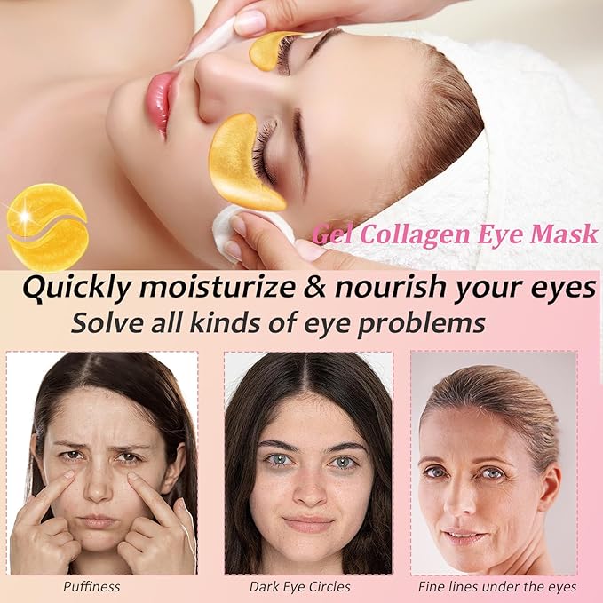 32 Pairs Eye Masks & Lip Masks, 24K Gold Gel Crystal Collagen Eye Patches for Puffy Eyes, MoisturizingLip Mask Pink Lip, Anti-Aging Eye andLip Masks for Reducing Fine Lines & Dark Circles