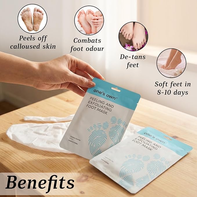 One's Own Korean Exfoliating Foot Peeling Mask, Moisturizing Foot Mask for Dry Cracked Feet, Feet Exfoliator to Peel Off Dead Skin & Callus Removal for Baby Soft Skin, Cruelty-Free & Safe, 1 Pair
