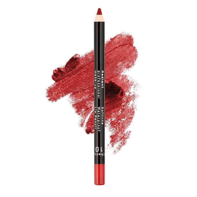 Radiant Professional Waterproof Lip Liner Pencil – Long Lasting, Creamy & Highly Pigmented Lipliner with Vitamin E & Jojoba Oil – Smudge-Proof, Smooth Lip Contour, 1.20 g (10 CHERRY)