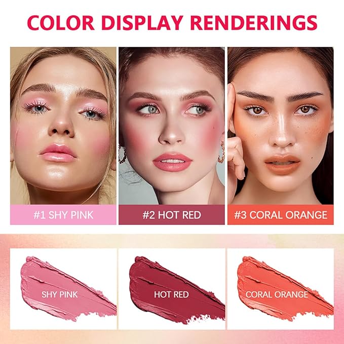 FYEBOO Multi-Use Makeup Blush Stick, Cream Blush Stick, Tinted Solid Moisturizer Stick for Cheek & Eyes & Lips, Waterproof Natural Nude Makeup, Suitable for All Skin (2#Hot Red)