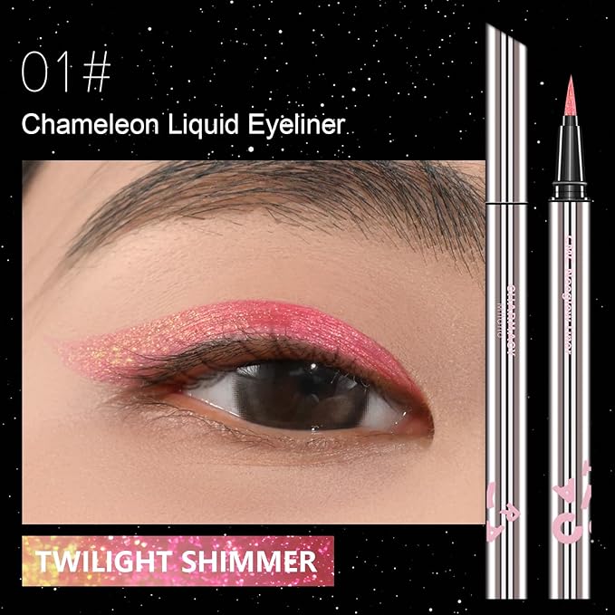 Chameleon Liquid Eyeliner, Multi-Chrome Metallic Color Shifting Waterproof Colorful Eyeliner, Long Lasting,Quick-Drying, Smudge-proof, Ultra-Fine Tip #01