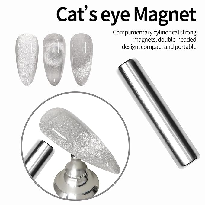 MAYCHAO 15ML Clear Silver Cat Eye Gel Nail Polish 1Pc Silver Glitter Holographic Magnetic Gel Polish with Magnet Soak off UV/LED Nail Lamp Curing for Nail Art Manicure Salon DIY at Home, 0.5 OZ