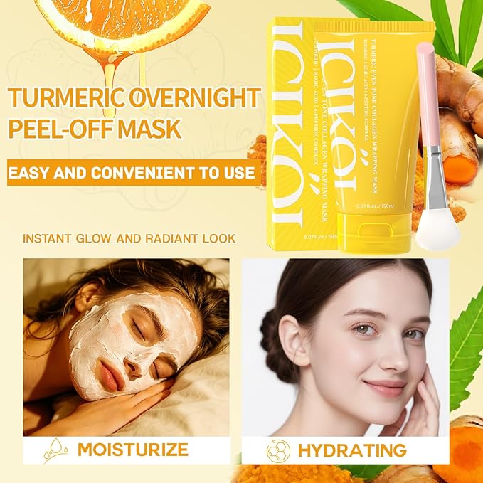 Turmeric Collagen Night Wrapping Mask 5.07 oz (2x Standard Size) – Overnight Peel-Off Face Mask with Kojic Acid & Vitamin C – Hydrating & Glow-Enhancing Korean Skincare for All Skin Types