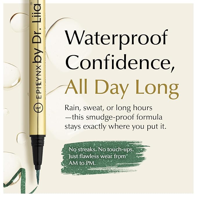 EPILYNX Liquid Eyeliner - Hypoallergenic Eyeliner with Fine Brush Tip, Long-Lasting Waterproof Eye Liner - Cruelty-Free, Vegan, Gluten-Free, Smooth Liquid Eye Liner, Shimmer Spring Green 2mL