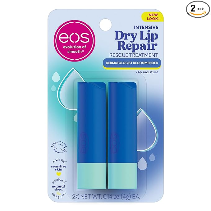 eos The Hero Lip Repair, 24HR Moisture for Severely Dry Lips, Natural Strawberry Extract, Hypoallergenic Moisturizing Lip Balm, 0.14 oz, 2-Pack