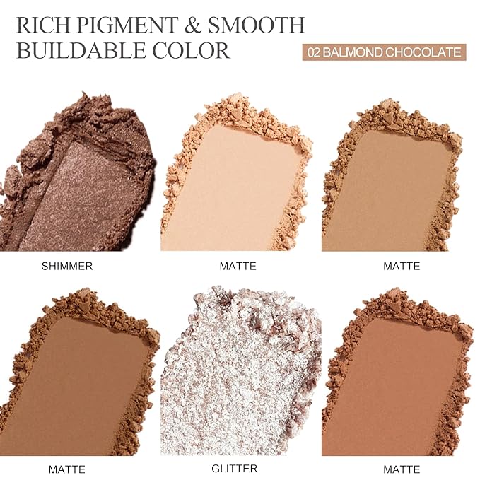 KYDA 6 Colors Eyeshadow Palette, Netural Nude Brown with Matte and Shimmer Shades, Long Wear Rich Pigment, Blendable Lightweight Formula, Travel Friendly Mini Makeup Palette, Cruelty Free