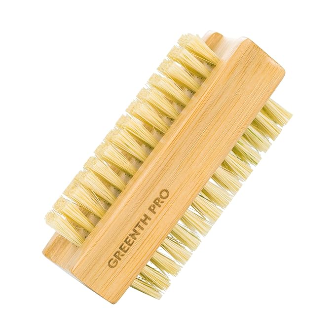 GREENTH PRO Bamboo Nail Brush，2PCS Two-side Firm Nature Wooden Sisal Scrub Brush for Toes and Nails,Cleaning Nail Brush