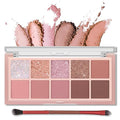 Erinde 10 Colors Eyeshadow Palette Makeup - Matte Shimmer Glitter Eye Shadow, Natural-Looking Korean Eye Makeup, Ultra-Blendable, High Pigmented, Pink Eyeshadow Palette with Brush, Rose Pink