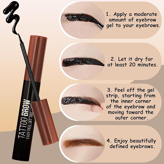 2Pcs Peel Off Eyebrow Tint,Long-lasting Tattoo Eyebrow Gel Easy Peel Off,Waterproof Brow Stain Gel,For Fuller & Defined Looking Brows（02 Dark Brown）