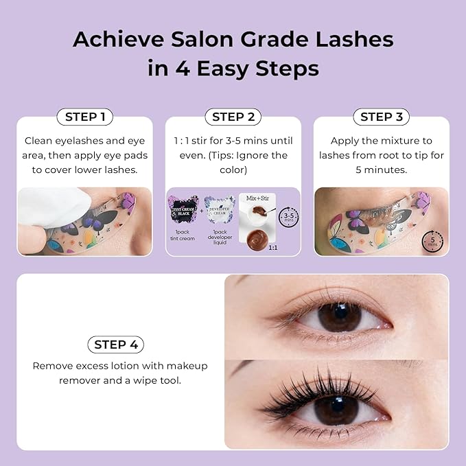 PERMANIA Lash & Brow Color Kit, Natural Black Lasts up to 4 Weeks Temporary Eyelash & Eyebrow Color
