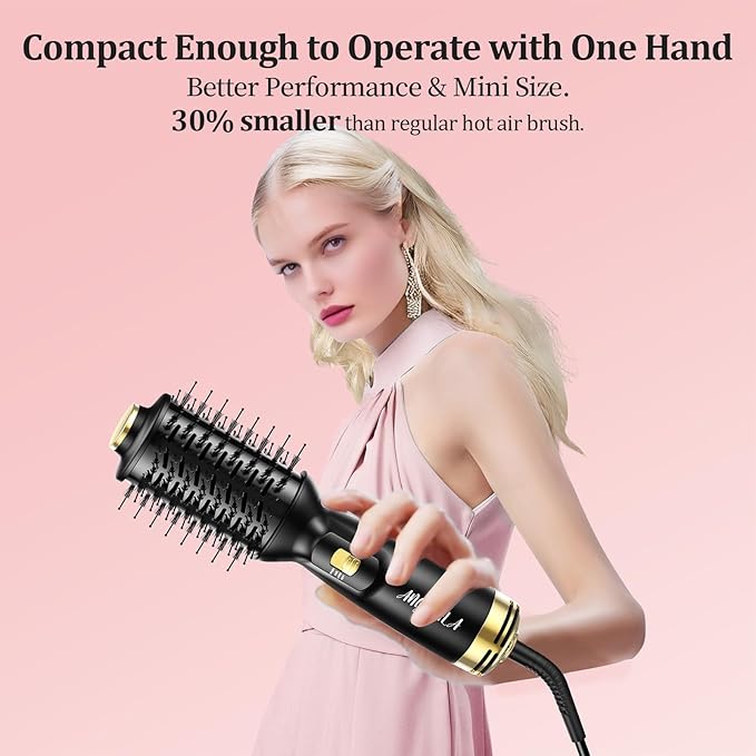 Dual Voltage(100~250V) Mini Hair Dryer Brush with European Plug Adapter for International Travel, Europe Travel Essentials for Women