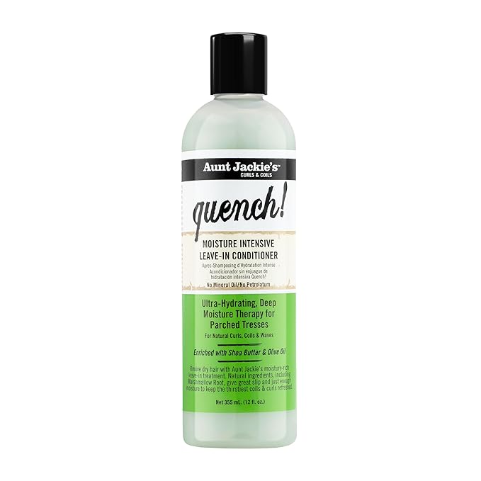 Aunt Jackie's Curls and Coils Quench Moisture Intensive Leave-In Hair Conditioner for Natural Curls, Coils and Waves, Enriched with Shea Butter, 12 oz