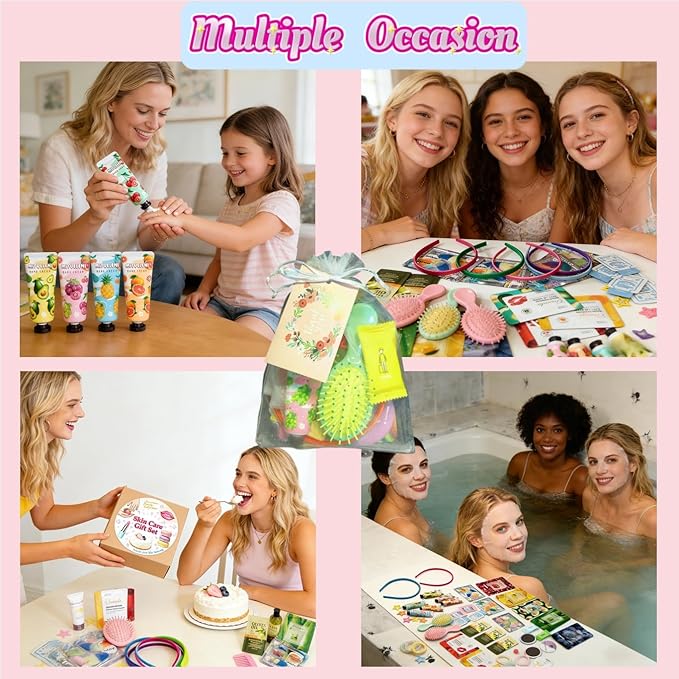 204PCS Spa Party Supplies for Women, Spa Party Favors Include Facial Masks,Under Eye Patches, Lip Balm, Hair Rings, Makeup Mirrors, Hand Cream, Mini Hair Brush for Women, Sleepover Party Women