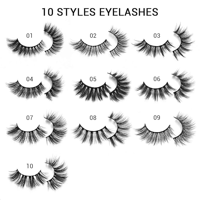 DYSILK Mink Lashes Fake Eyelashes - Mink Eyelashes Fluffy 10 Styles Mixed Pairs 6D Faux Lashes Pack Lashes Natural Look Wispy Fluffy Cat Eye Reusable False Eyelashes