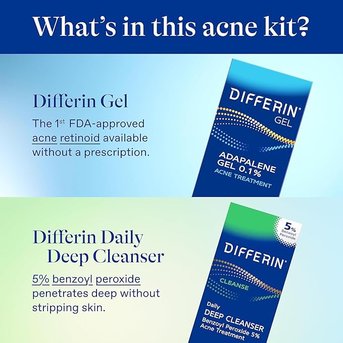 Differin Acne Skin Care Kit, Differin Gel Retinoid Acne-Treatment for Face with 0.1% Adapalene & 5% Benzoyl Peroxide Face Wash & Body Wash, Designed for Pimple & Acne-Prone Skin 2 Count (Pack of 10)