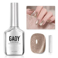 GAOY Champagne Glassy Cat Eye Gel Nail Polish, 16ml Glitter Holographic Nail Polish with Magnet, Reflective Translucent UV Gel, 2157 Fall Elegance