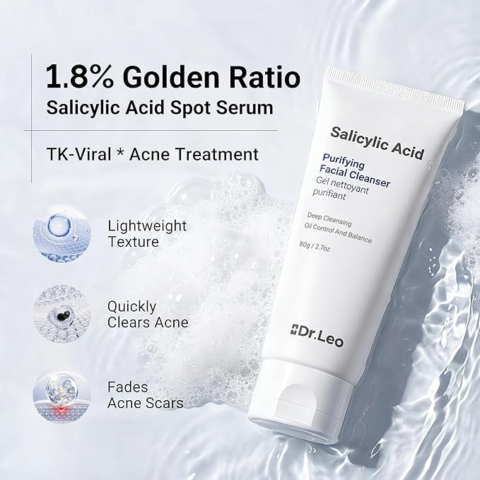 Salicylic Acid Foaming Cleanser, Face Wash for Oily, Combo & Acne-Prone Skin | 8 Amino Acids Gentle Non-Irritating, 3X Crystal Jelly Deep Clean, Oil Control, Prevents Breakouts, 2.7 oz