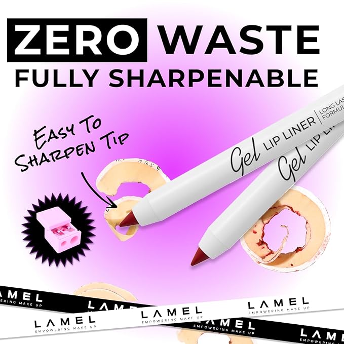 Lamel Gel Lip Liner Pencil - Ruby Red - 2-in-1 Waterproof Lip Liner - 8-Hour Wear, Creamy Texture, Sharpenable, High Pigment - Provides Smooth Finish or Full Coverage - N.411