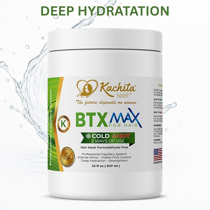 Kachita Spell BTXMAX Deep Conditioning Hair Mask for Dry & Damaged Hair, Keratin & Argan Oil Treatment for Hydration, Frizz Control & Softness, Sulfate Free & Paraben Free, 32oz