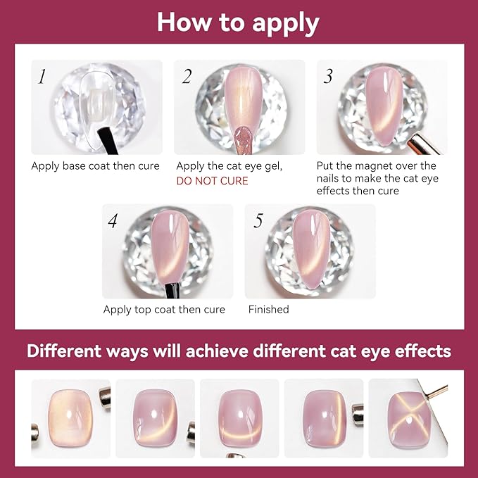 Cat Eye Gel Nail Polish Red Glass Jelly Magnetic Nail Polish Gel Shimmer Glitter Gloss Shine Holographic Wine Color Velvet for Valentine's Day Gift Nail Art Manicure DIY at Home 12ml