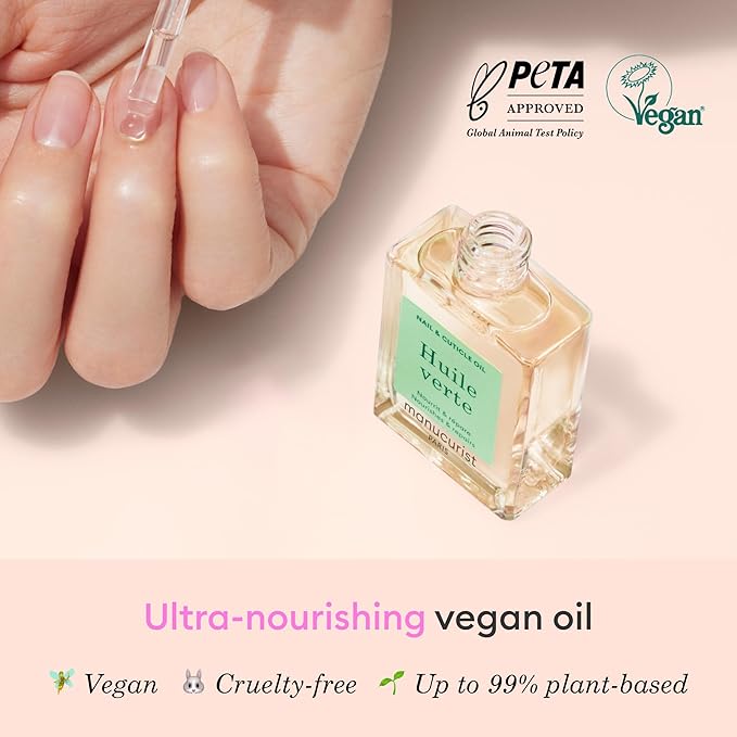 Manucurist Green Oil Nail Care - Nail & Cuticle Oil for Nails - Nourishes and Regenerates Nails and Cuticles - Promotes Growth - Blend of 6 Oils - 99% Bio-Sourced - Nail Care - 0.5 fl oz Bottle