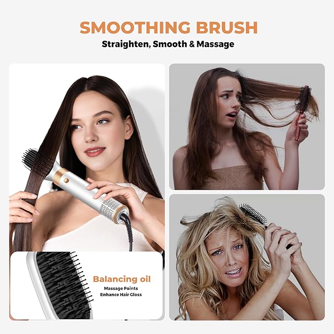 Blow Dryer Brush Set 5 in 1, Hot Air Styler Negative Ion Air Curling Wrap Air Curler Low Heat Hair Care, Round Brush Blow Dryer Hair Styling Tools Gift for Dry,Volumize,Straight,Curl, 110-120V