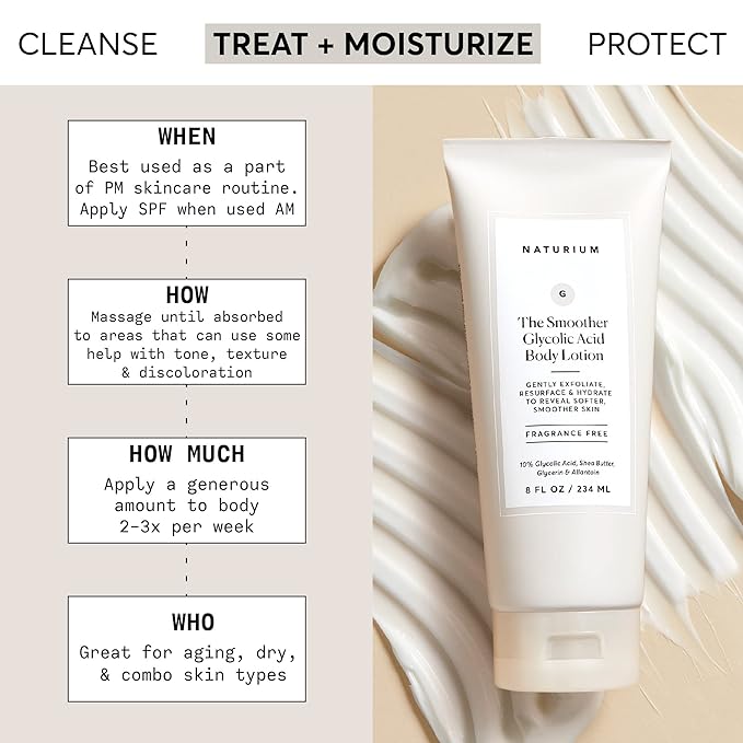 Naturium The Smoother Glycolic Acid Body Lotion, Resurfacing & Exfoliating Treatment, with 10% Glycolic Acid, 8 oz