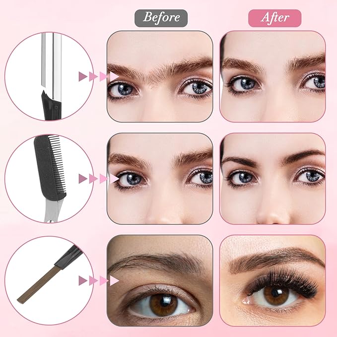 Eyebrow Shaping Grooming Kit Eyebrow Trimming Kit with Razor Eyebrows Scissors Eyebrows Brush for Women & Men (Black, 8Pcs/Set)