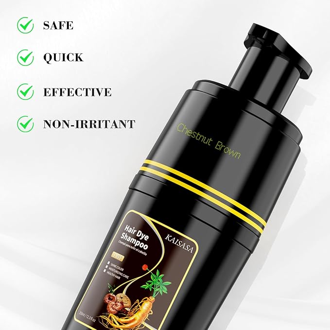 KAISASA Hair Dye Shampoo 3 in 1, Hair Color Shampoo for Cover Grey Hair, Natural with Herbal Ingredient for Men and Women (Chestnut Brown)