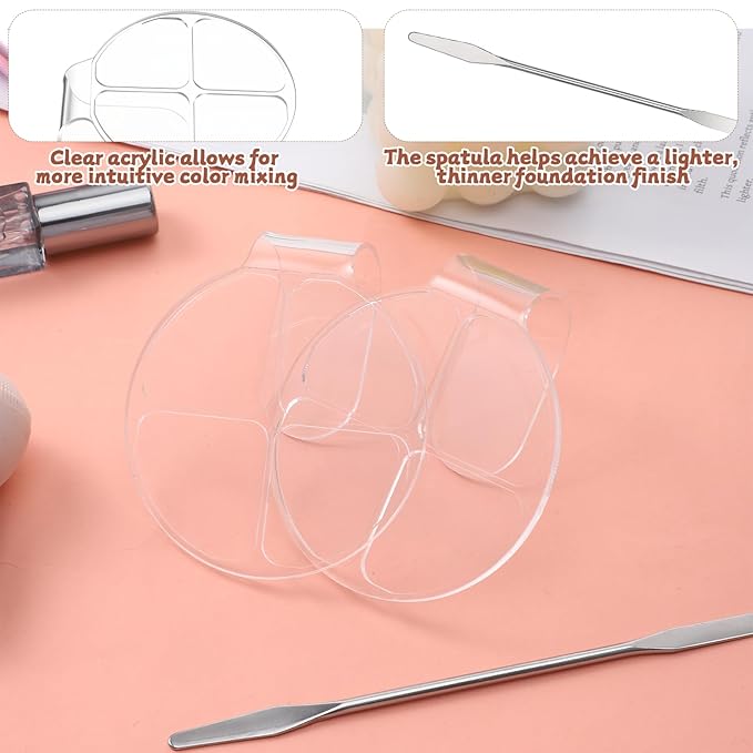 2Pcs Makeup Mixing Palette, Handheld Makeup Palette Acrylic Foundation Mixing Palettes Nail Art Manicure Tray Clear Cosmetic Mix Tray For Beauty Salon Color Cream Mixings Foundation