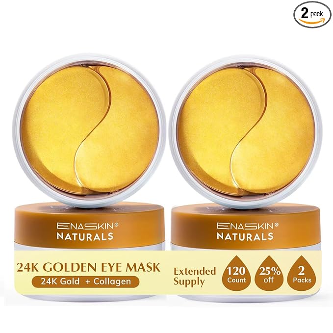 Enaskin Naturals Under Eye Patches for Dark Circles: 60 Pairs 24K Gold Eye Gels Mask - Reduce Wrinkles Puffy & Bags - Skin Treatment Pads - Anti Aging Moisturizer For Women (Gold 2 Pack)