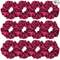 12 Pcs Satin Silk Scrunchies Soft Hair Ties Fashion Hair Bands Bow Ropes Elastic Bracelet Ponytail Holders for Women and Girls (4.5 Inch, Wine Red)