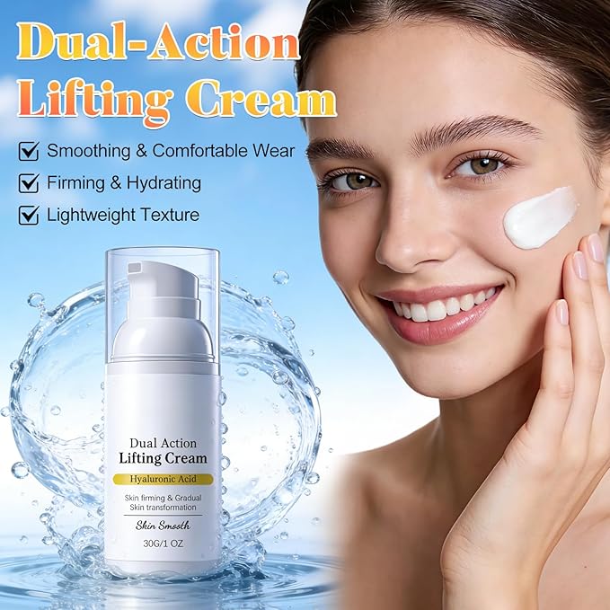 2 Pcs Dual Action Lifting Cream - Instant Firming with Peptides & Hyaluronic Acid, Hydrating Moisturizer, All Skin Types