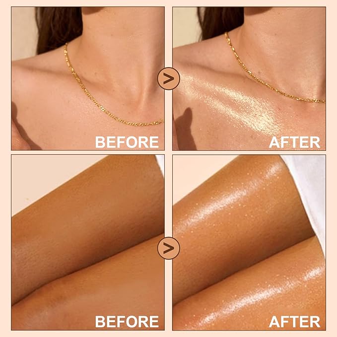 Rose Gold Body Glow Oil with SPF 30 Broad Spectrum, Lightweight Sunscreen Long Lasting Shimmer Body Lotion for All Skin Types, Moisturizer Mineral Oil, Absorbs Quickly, 2 oz