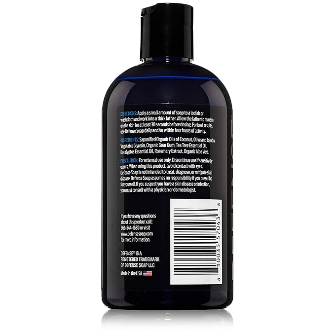 Defense Soap Tea Tree Body Wash | All Natural Organic Shower Soap for Athletes | Odor Control & Skin Fungal Protection for Sports, Post Workout & Recovery - 12 oz