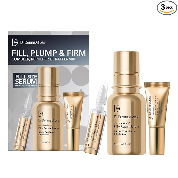 Dr. Dennis Gross Fill, Plump & Firm Kit – DermInfusions™ Hyaluronic Acid Serum, Eye Cream & Lip Treatment | Boost Hydration, Smooth Fine Lines & Enhance Volume | $125 Value Limited Edition Gift Set