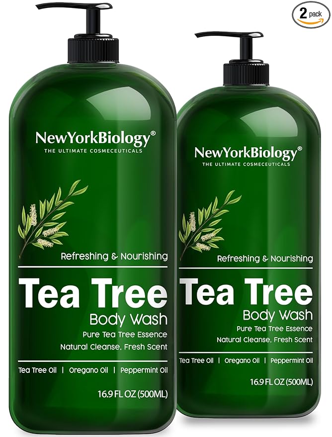New York Biology Tea Tree Body Wash for Men and Women - Moisturizing Body Wash Helps Soothe the Skin - Refreshing and Hydrating Cleanser for Body and Feet - 16.9 Fl Oz (Pack of 2)