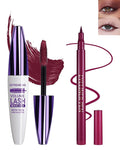 Burgundy Waterproof Mascara & Eyeliner, 5D Silk Fiber Lash Extension Colored Tube Mascara Volume and Length,Long-Lasting Smudge-Proof Volumizing Colorful Máscara & Liquid Eyeliner Pen Set for Women