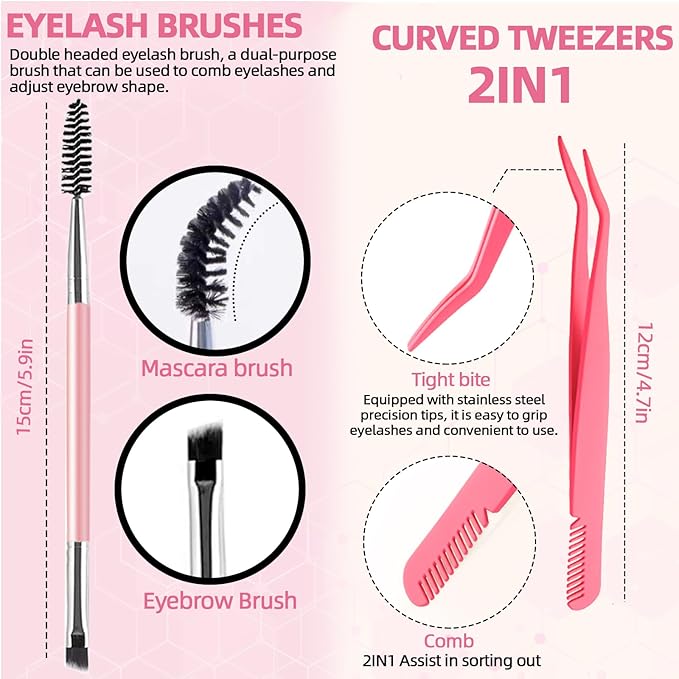 QUKLOGEN DIY Eyelash Extensions Kit with Spike Lash Cluster 802Pcs D Curl Wispy Individual Lashes Kit with Lash Bond and Seal,Quick Glue Remover Tweezers Eyelash Brush Mini Applicator