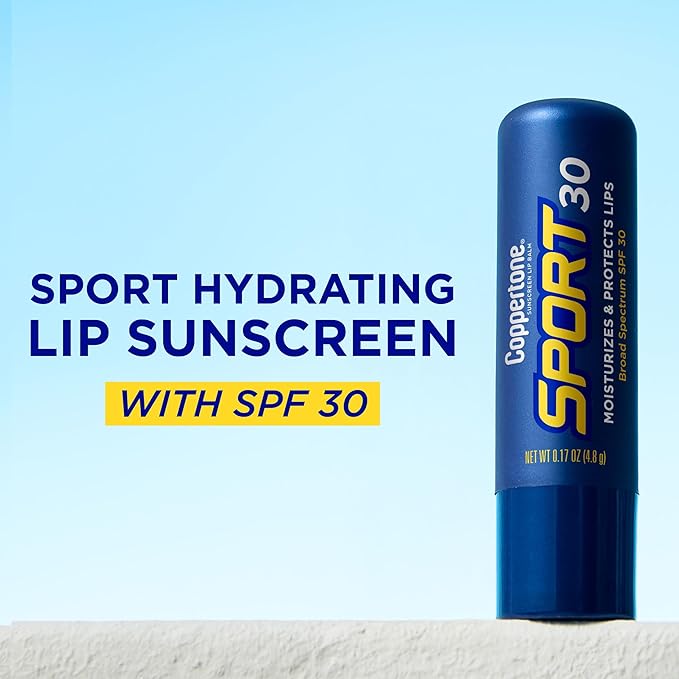 Coppertone Sport SPF 30 Lip Balm, Broad Spectrum SPF 30 Sun Protection With Jojoba and Shea Butter, Hydrates Lips, 0.17 Oz Stick